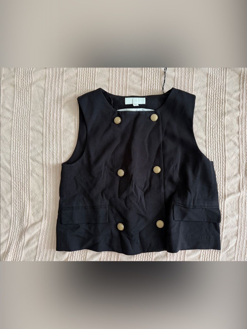 Zara Black Sleeveless Double-Breasted Vest with Gold Buttons